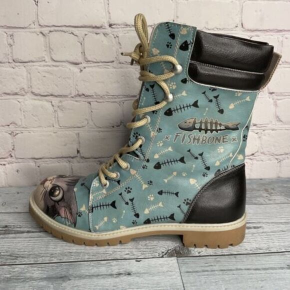 Blue Fishbone Lover Womens Boots‎ DOGO Vegan boots size 40 US 9 - Picture 2 of 13